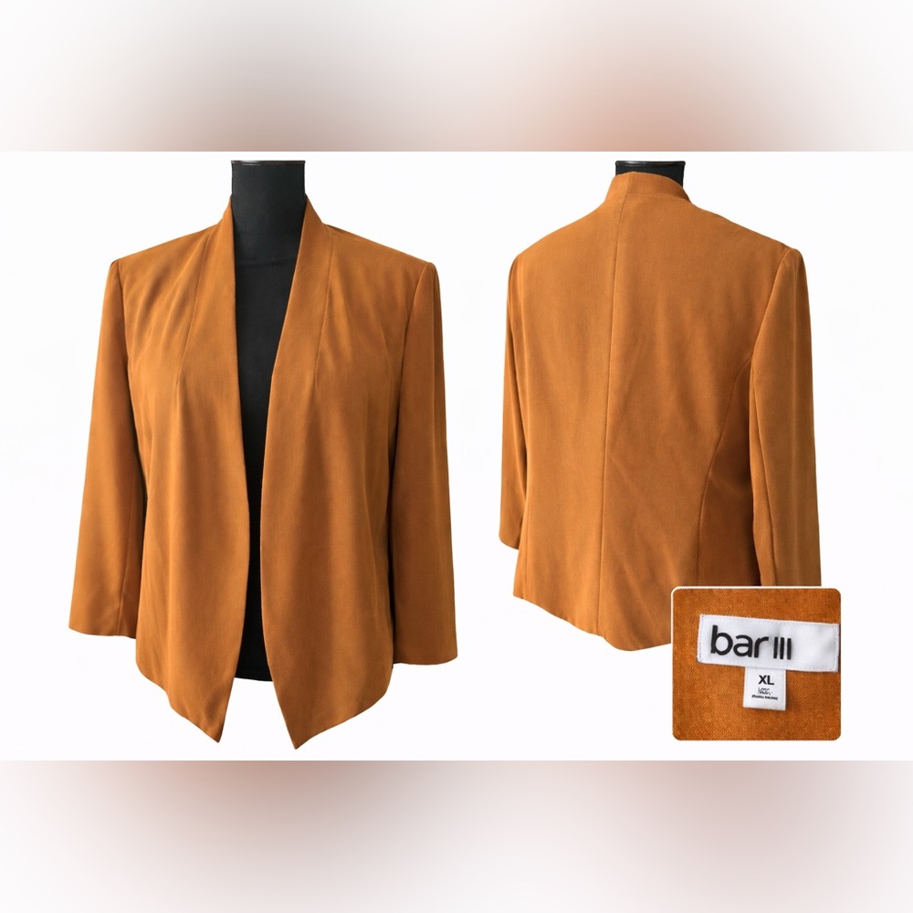 Bar III Camel Mustard Open Front Blazer | Draped Waterfall Jacket | Size XL